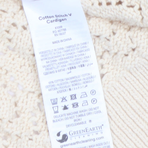 Boden Women Beige Cotton V-Neck Cardigan M Long Sleeve Knit