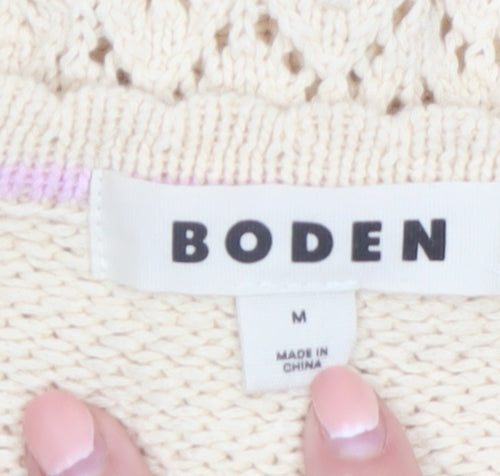 Boden Women Beige Cotton V-Neck Cardigan M Long Sleeve Knit
