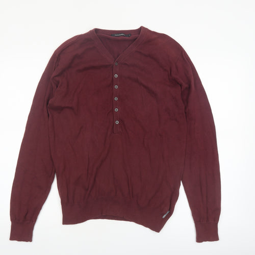 Fullcircle Men's Red Cotton Henley Jumper Size L