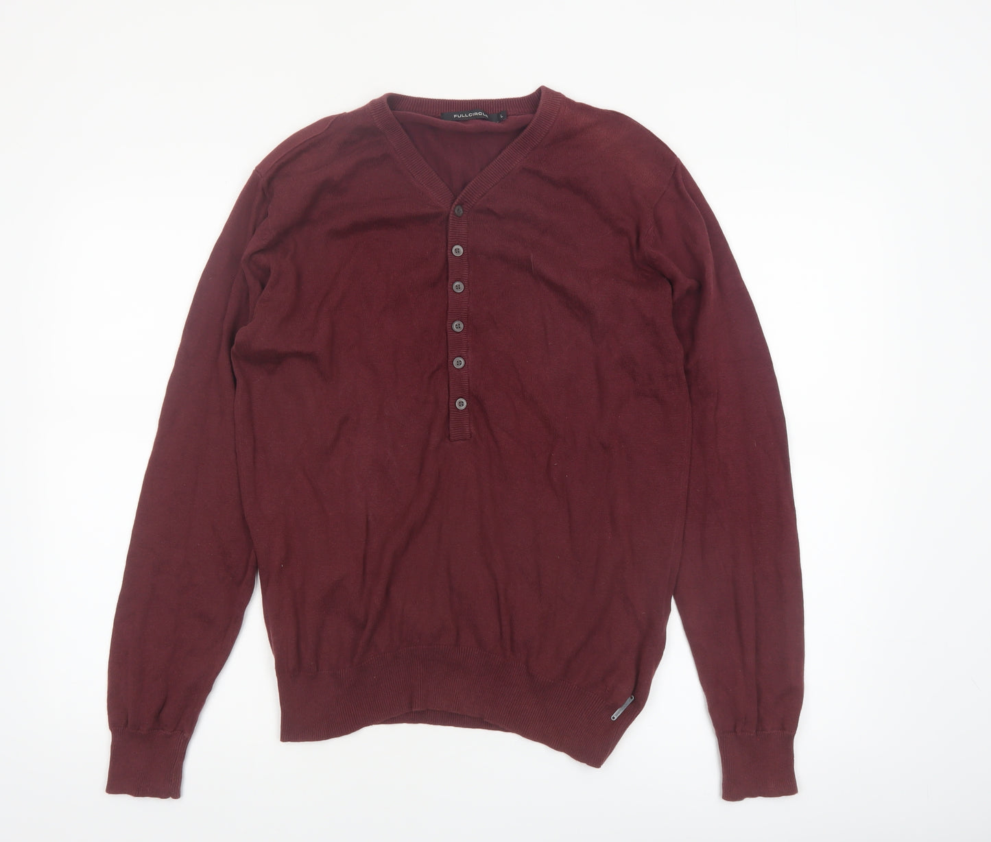 Fullcircle Men's Red Cotton Henley Jumper Size L