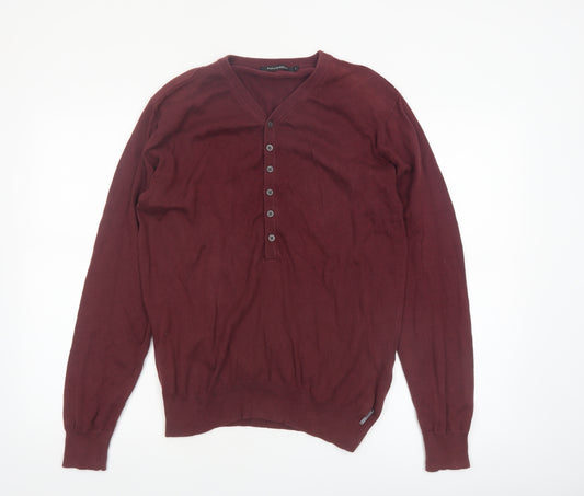 Fullcircle Men's Red Cotton Henley Jumper Size L