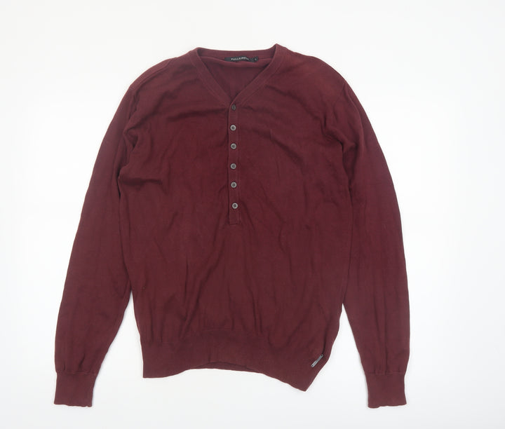 Fullcircle Men's Red Cotton Henley Jumper Size L
