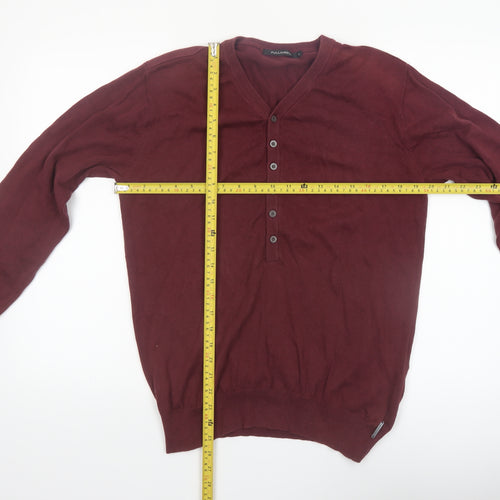 Fullcircle Men's Red Cotton Henley Jumper Size L