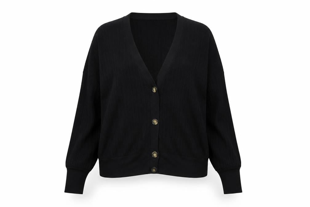 Front view of Marks & Spencer Women's Black XL V-Neck Button Knit Cardigan