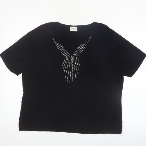 Roman Originals Women's Black L Basic Beaded V-Neck T-Shirt