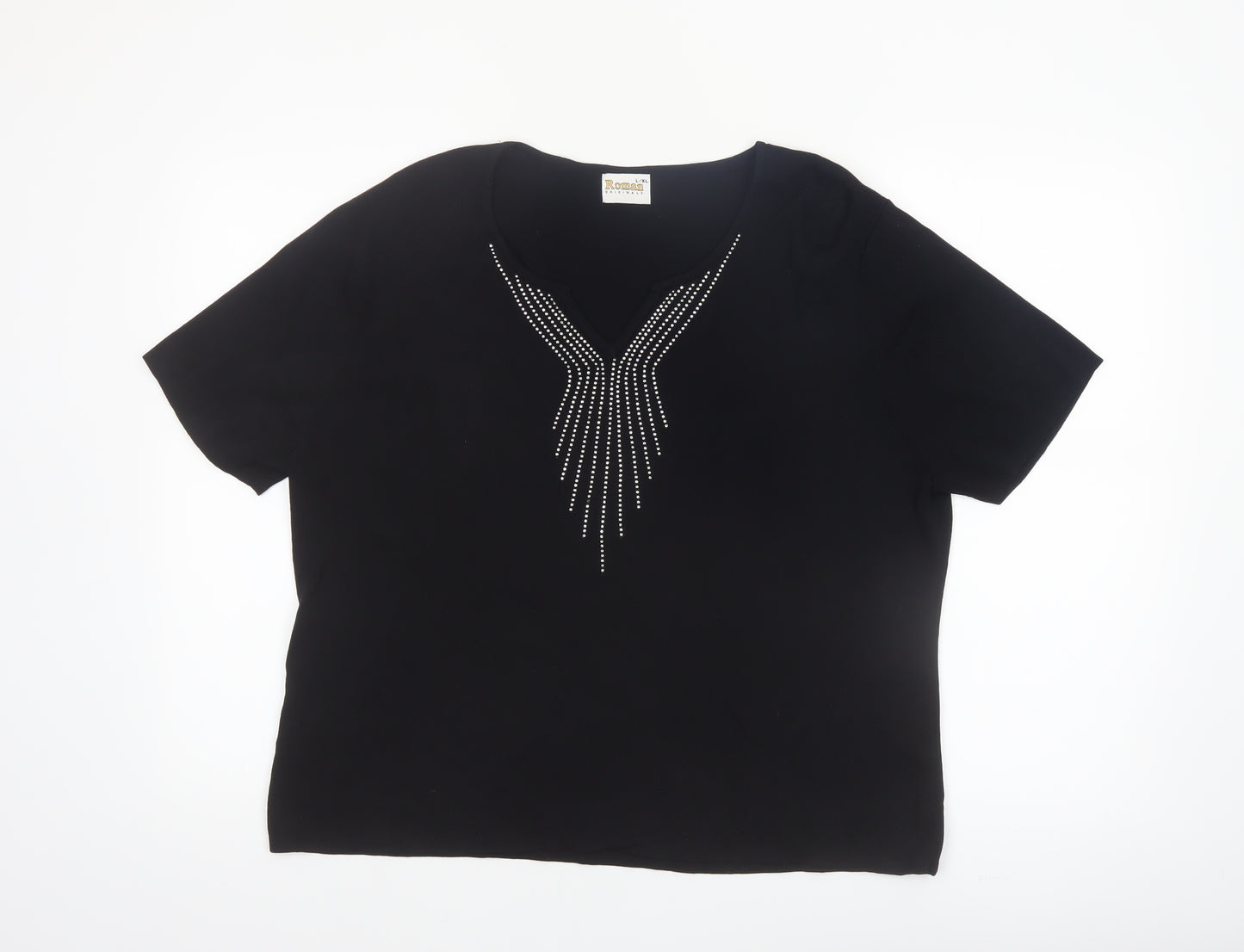 Roman Originals Women's Black L Basic Beaded V-Neck T-Shirt