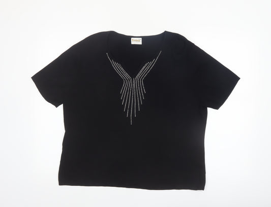Roman Originals Women's Black L Basic Beaded V-Neck T-Shirt