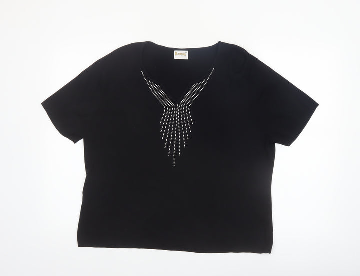 Roman Originals Women's Black L Basic Beaded V-Neck T-Shirt
