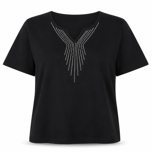 Roman Originals Women's Black L Basic Beaded V-Neck T-Shirt