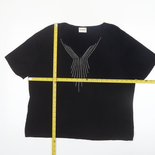 Roman Originals Women's Black L Basic Beaded V-Neck T-Shirt