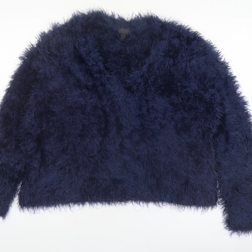 Topshop Women’s Blue Fluffy V-Neck Jumper Size 12