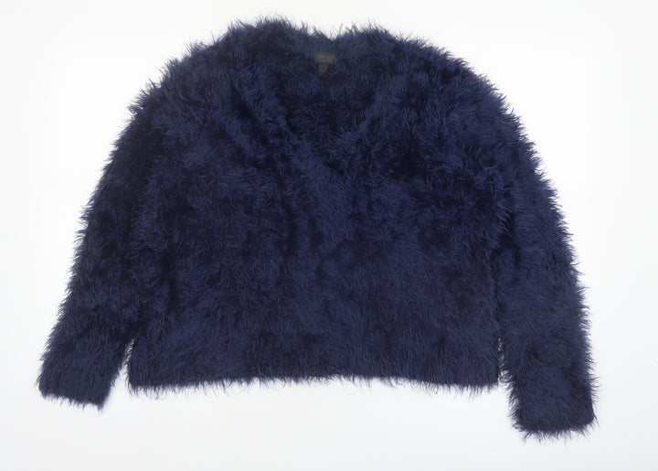 Topshop Women’s Blue Fluffy V-Neck Jumper Size 12