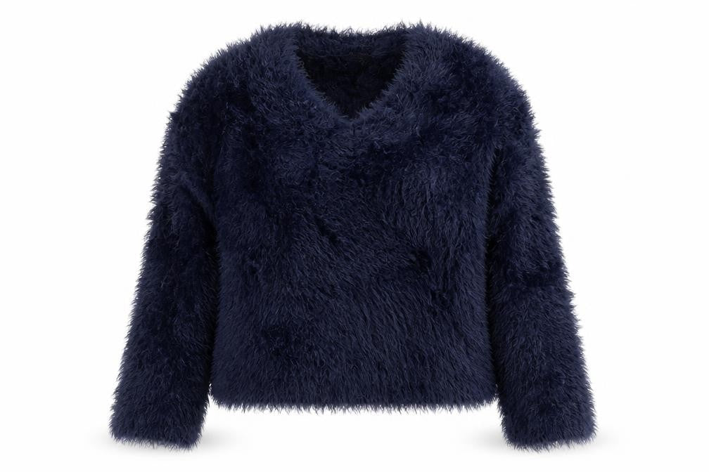 Topshop Women’s Blue Fluffy V-Neck Jumper Size 12