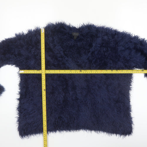 Topshop Women’s Blue Fluffy V-Neck Jumper Size 12