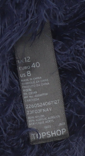 Topshop Women’s Blue Fluffy V-Neck Jumper Size 12