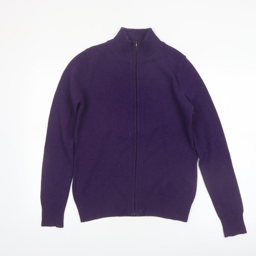 WoolOvers Women's Purple Full Zip Mock Neck Lambswool Jumper Size S