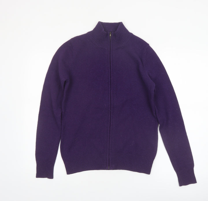WoolOvers Women's Purple Full Zip Mock Neck Lambswool Jumper Size S