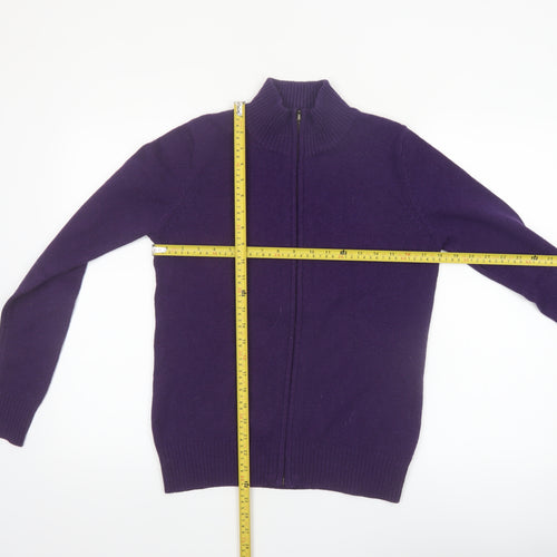 WoolOvers Women's Purple Full Zip Mock Neck Lambswool Jumper Size S