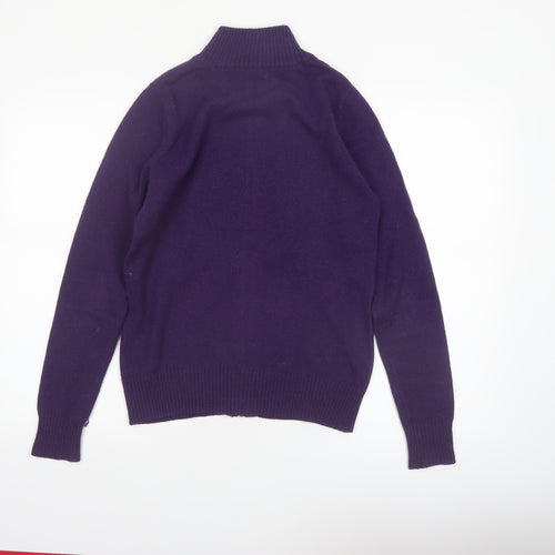 WoolOvers Women's Purple Full Zip Mock Neck Lambswool Jumper Size S