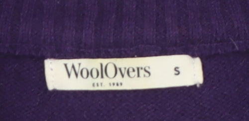 WoolOvers Women's Purple Full Zip Mock Neck Lambswool Jumper Size S