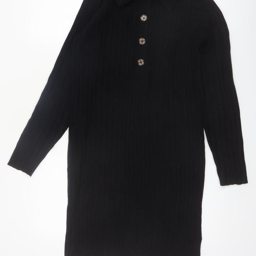 Brave Soul Women's Black Knit Collared Long Sleeve Shirt Dress M