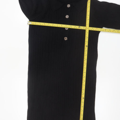 Brave Soul Women's Black Knit Collared Long Sleeve Shirt Dress M