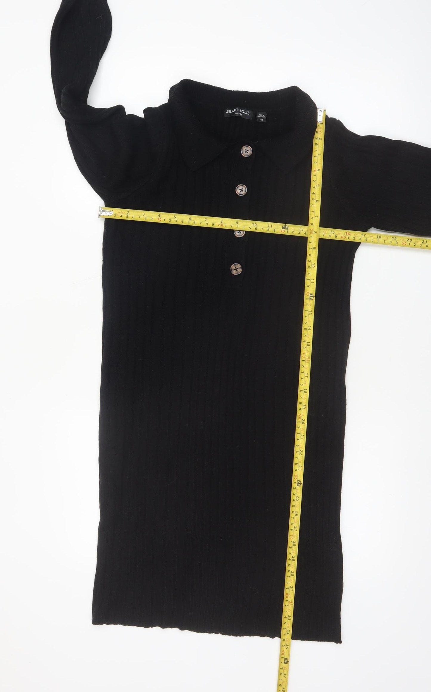 Brave Soul Women's Black Knit Collared Long Sleeve Shirt Dress M