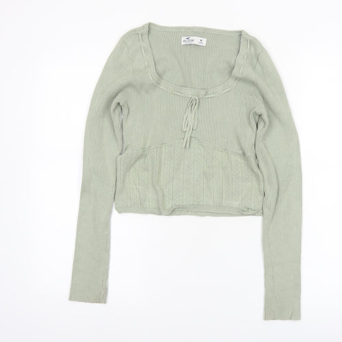 Hollister Women’s Green Knit Cardigan M Scoop Neck Long Sleeve