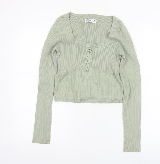 Hollister Women’s Green Knit Cardigan M Scoop Neck Long Sleeve
