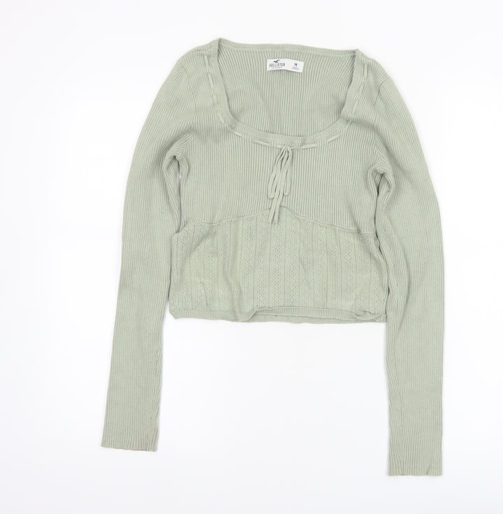 Hollister Women’s Green Knit Cardigan M Scoop Neck Long Sleeve