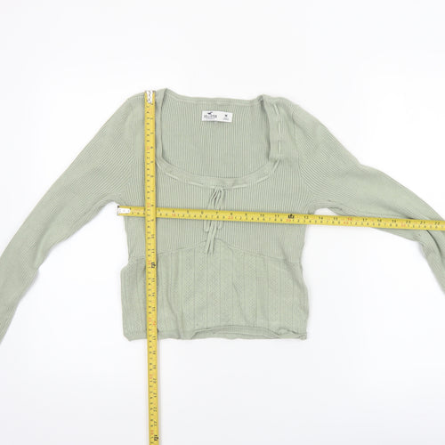 Hollister Women’s Green Knit Cardigan M Scoop Neck Long Sleeve