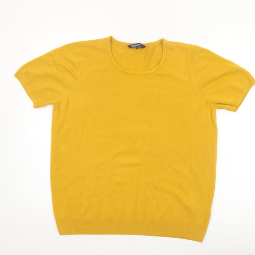 Bonmarché Women's Yellow Acrylic Short Sleeve Scoop Neck Jumper Size 18