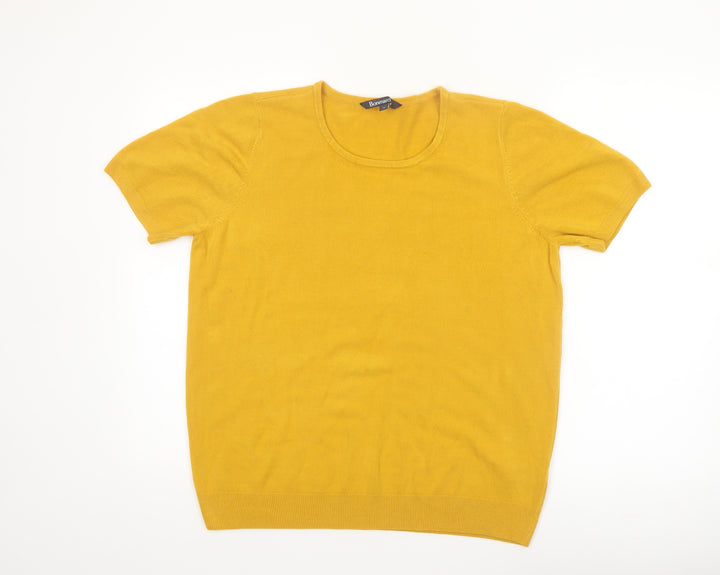 Bonmarché Women's Yellow Acrylic Short Sleeve Scoop Neck Jumper Size 18