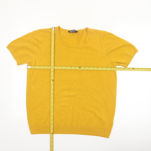 Bonmarché Women's Yellow Acrylic Short Sleeve Scoop Neck Jumper Size 18