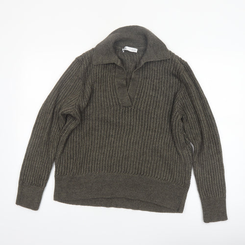 Zara Women’s Brown Collared Chunky Knit Pullover Jumper Size 12