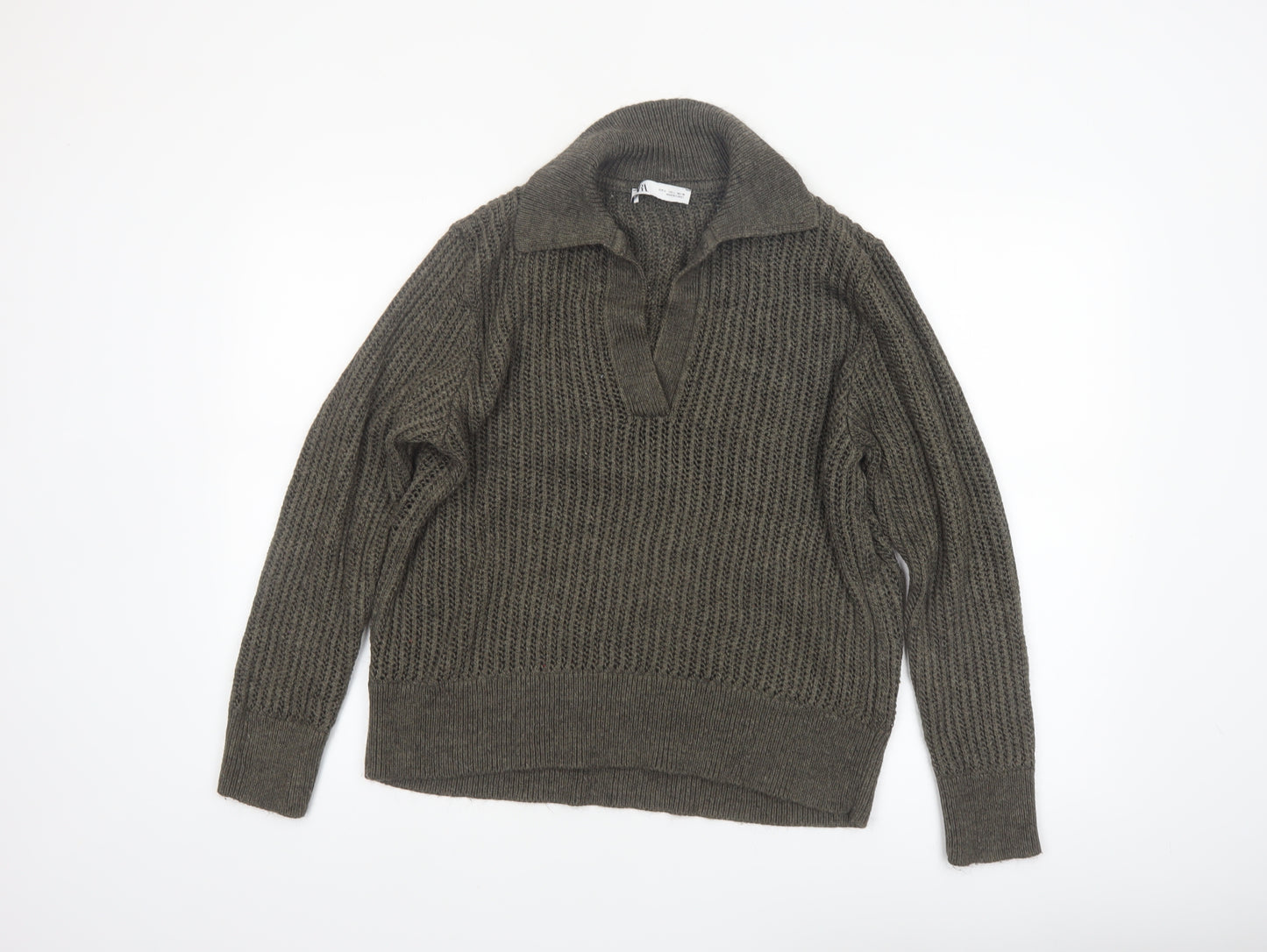 Zara Women’s Brown Collared Chunky Knit Pullover Jumper Size 12