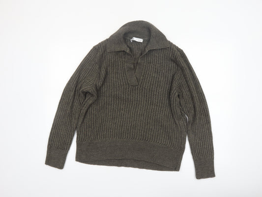 Zara Women’s Brown Collared Chunky Knit Pullover Jumper Size 12