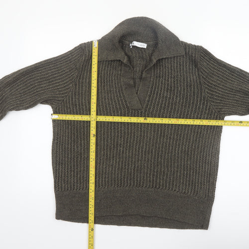 Zara Women’s Brown Collared Chunky Knit Pullover Jumper Size 12