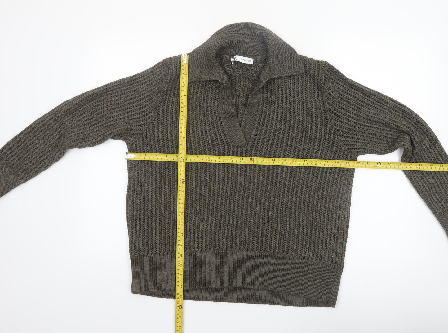 Zara Women’s Brown Collared Chunky Knit Pullover Jumper Size 12