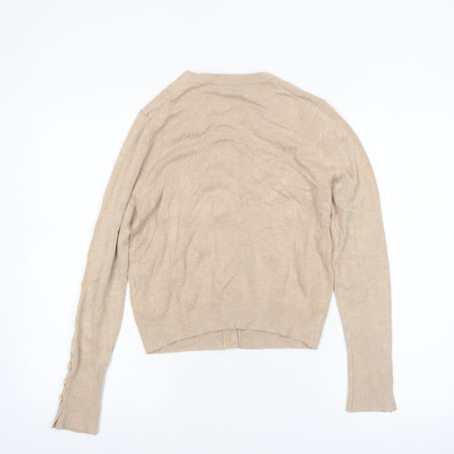 Zara Women Beige Knit Cardigan Size 12 Crew Neck Button Front