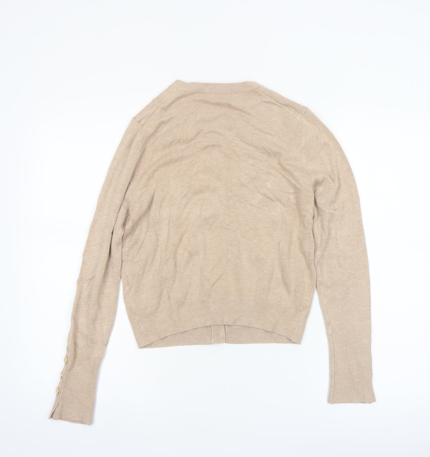 Zara Women Beige Knit Cardigan Size 12 Crew Neck Button Front