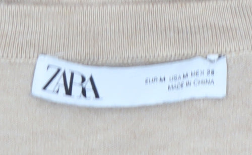 Zara Women Beige Knit Cardigan Size 12 Crew Neck Button Front
