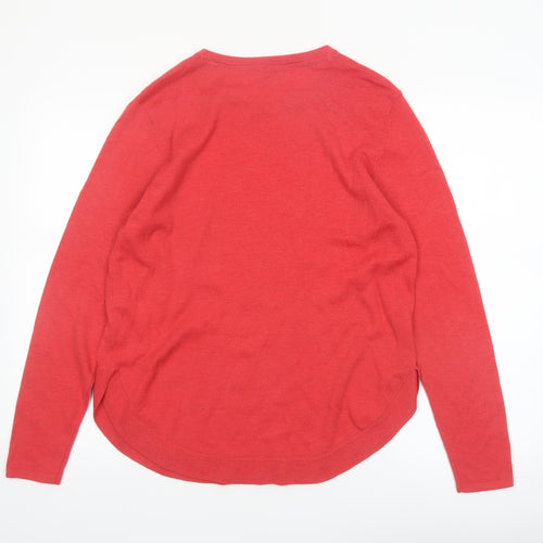 Fat Face Women Red Crew Neck Wool Blend Long Sleeve Pullover Jumper Size 12