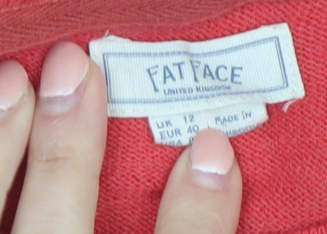 Fat Face Women Red Crew Neck Wool Blend Long Sleeve Pullover Jumper Size 12