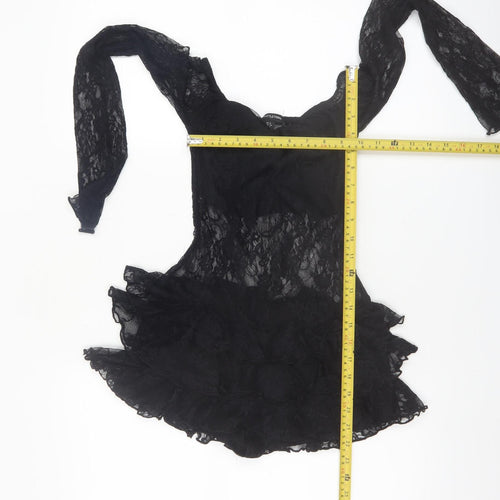 PrettyLittleThing Womens Black Lace Long Sleeve Playsuit UK 6