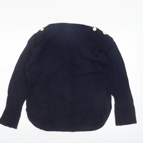 Jigsaw Women's Navy Blue Small Boat Neck Wool Cotton Jumper