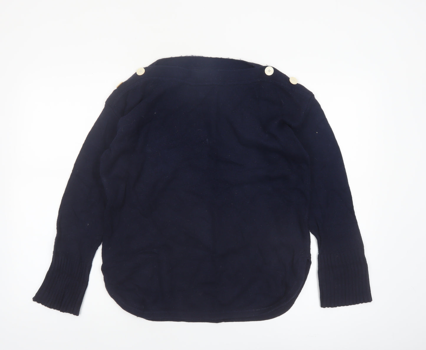 Jigsaw Women's Navy Blue Small Boat Neck Wool Cotton Jumper