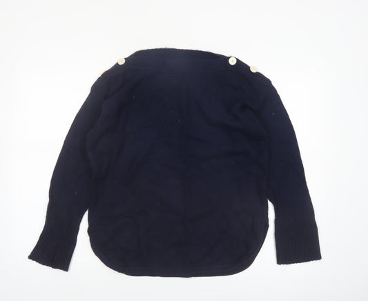 Jigsaw Women's Navy Blue Small Boat Neck Wool Cotton Jumper