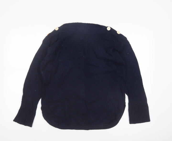Jigsaw Women's Navy Blue Small Boat Neck Wool Cotton Jumper