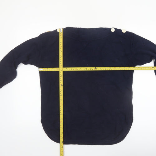 Jigsaw Women's Navy Blue Small Boat Neck Wool Cotton Jumper